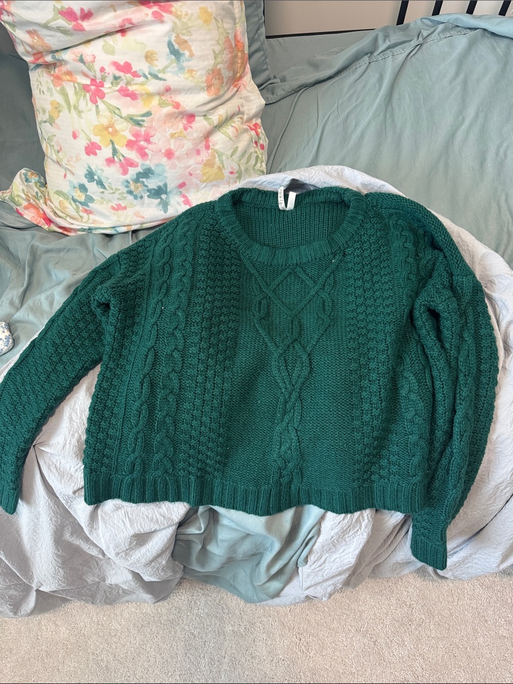 Mudd Forest Green Cable Knit Crewneck Sweater